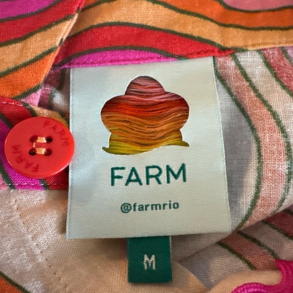 FARM Rio Spring Affair Floral Linen Button Top Ric Rac Applique M Oversize EUC - Picture 6 of 6